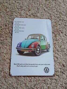 Vintage Volkswagen Beetle Multi-Color Metal Sign